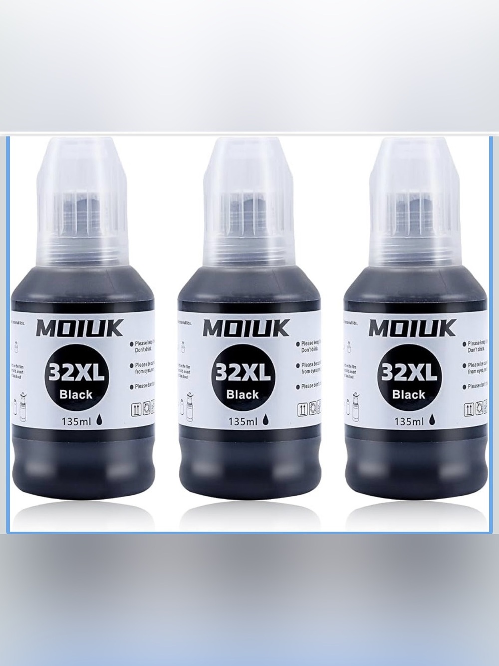 3 Pack MOIUK HP 31 32XL Compatible Ink Refill Bottles Set Black Ink Sealed New